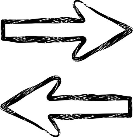 Hand-drawn monochrome arrows pointing right and leftのイラスト素材