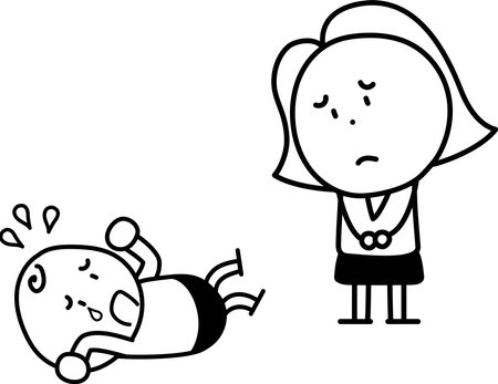 A mother, woman makes a sad face in front of a crying childのイラスト素材