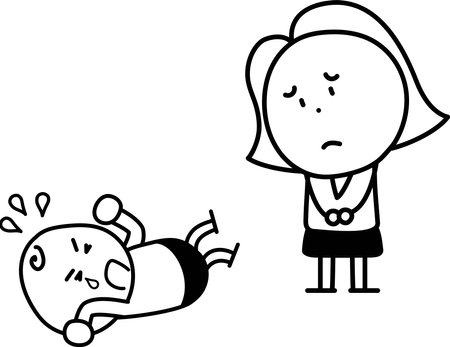 A mother, woman makes a sad face in front of a crying childのイラスト素材