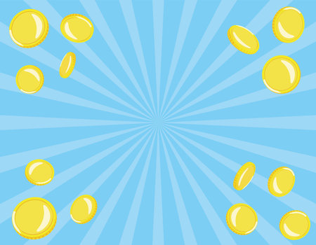 An image of a blue concentrated line and coins flying awayのイラスト素材