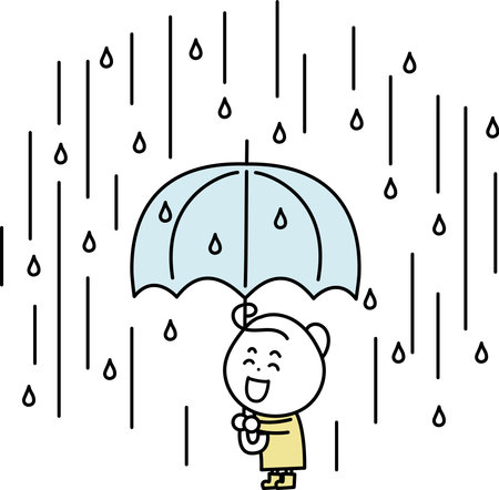 Smiling girl in the heavy rainのイラスト素材