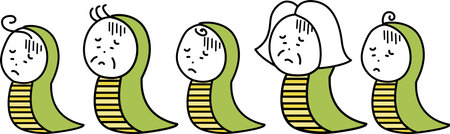 Illustration set of depressed people wearing snake costumesのイラスト素材