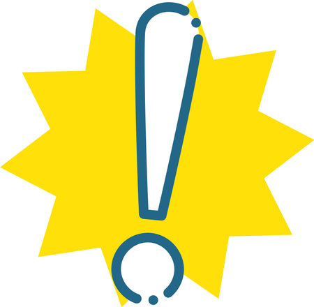yellow exclamation mark with blue dashed line