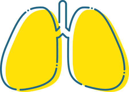 Simple blue dashed lung illustration on a yellow backgroundのイラスト素材