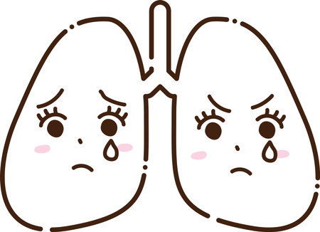 Illustration of an anthropomorphic lung with a tearful expressionのイラスト素材