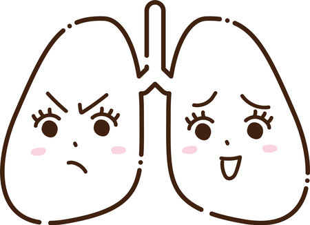 Illustration of anthropomorphic lungs with angry and confused expressionsのイラスト素材