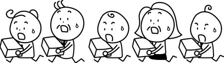 People running with luggage with worried facesのイラスト素材