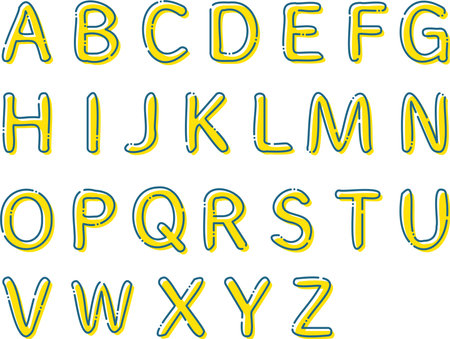 Blue dashed yellow alphabet setのイラスト素材