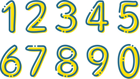 Set of yellow numbers with blue dashed linesのイラスト素材