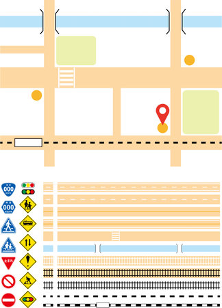 A set of tracks, roads, and signs that can be used to learn traffic rules, create maps, etc.のイラスト素材