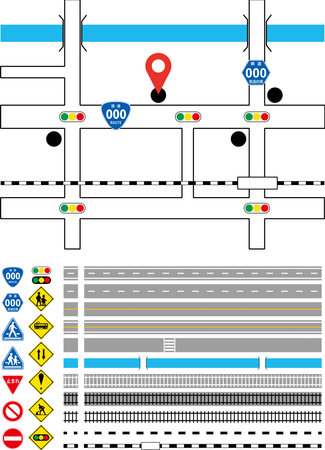 A set of tracks, roads, and signs that can be used to learn traffic rules, create maps, etc.のイラスト素材