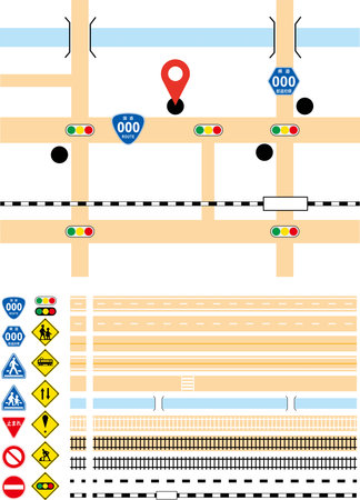 A set of tracks, roads, and signs that can be used to learn traffic rules, create maps, etc.のイラスト素材