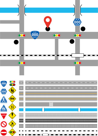 A set of tracks, roads, and signs that can be used to learn traffic rules, create maps, etc.のイラスト素材