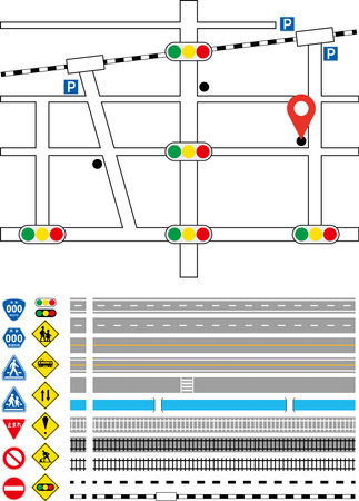 A set of tracks, roads, and signs that can be used to learn traffic rules, create maps, etc.のイラスト素材