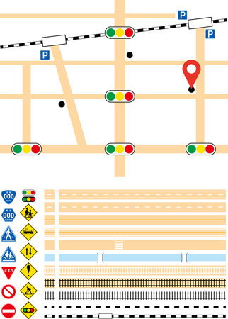 A set of tracks, roads, and signs that can be used to learn traffic rules, create maps, etc.のイラスト素材