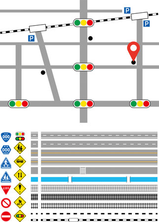 A set of tracks, roads, and signs that can be used to learn traffic rules, create maps, etc.のイラスト素材