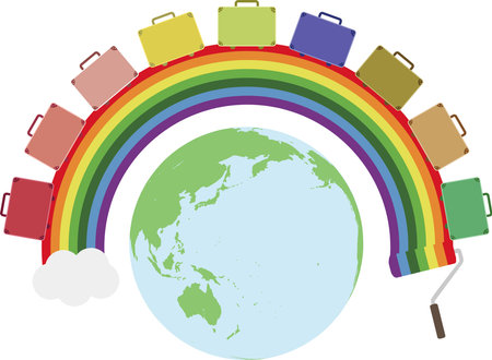 Rainbow Road to the Earth â A Colorful Suitcase for Travel, Learning, and Imaginationのイラスト素材