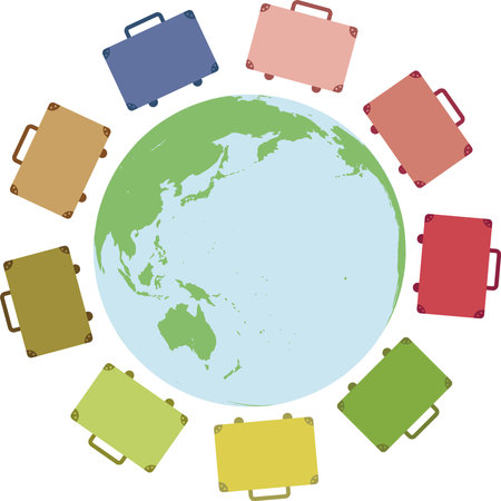 Suitcases Around the Globe â A Global Illustration for Travel, Education, and Businessのイラスト素材