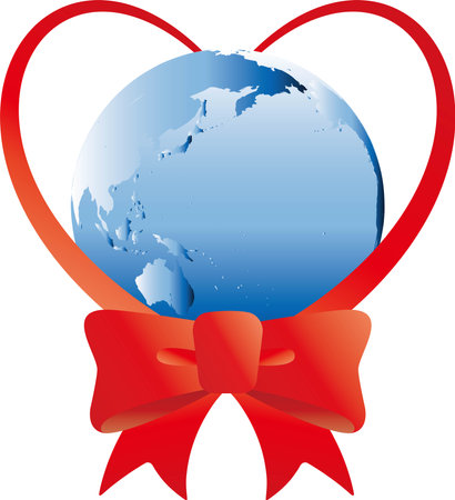 Blue Earth with Red Ribbon Heart â A Gift of Love and Gratitudeのイラスト素材
