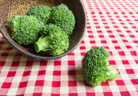 fresh green broccoli in wooden bowl