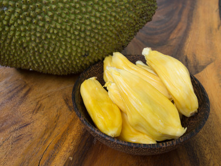 jackfruit on wooden bowl