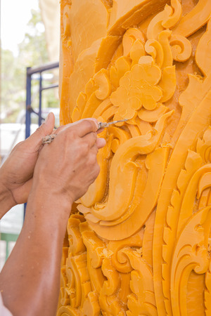Carved candles for the festival, Thailandの写真素材