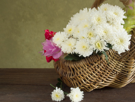 chrysanthemum and flower in basketの写真素材