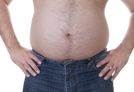 Fat man with a big bellyの写真素材