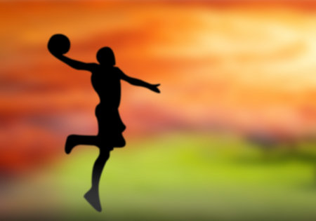 Silhouette basketball athletes are pretending slam the air.