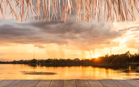 Sunset with clouds and rain.の写真素材