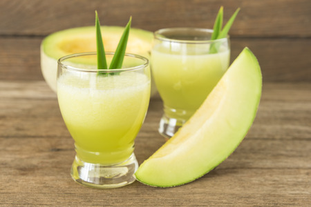 Delicious juice of melon on table close-upの写真素材