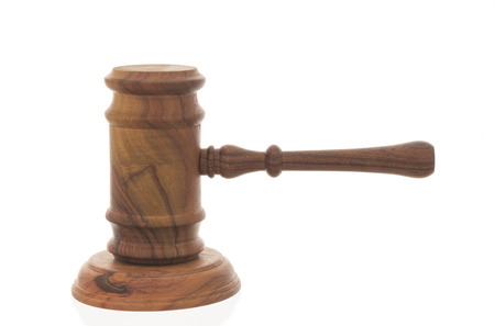 Mallet of judge, Court gavel,Law theme, Wooden judge gavel isolated on white backgroundの写真素材