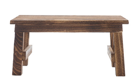 Empty wooden table isolated on white background.