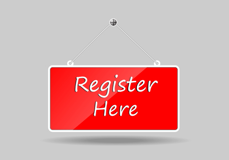 Red banners hung register here. illustration.のイラスト素材