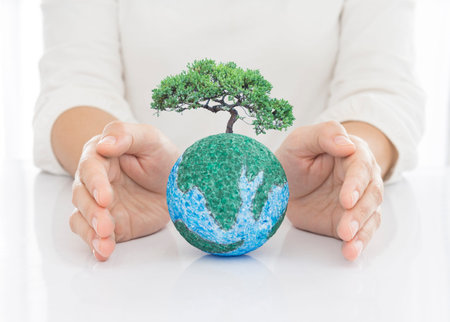 Image of human hands Protection World. Concept of protection of the environment.