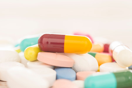 Pills on the table. Concept of Health, selected focus.