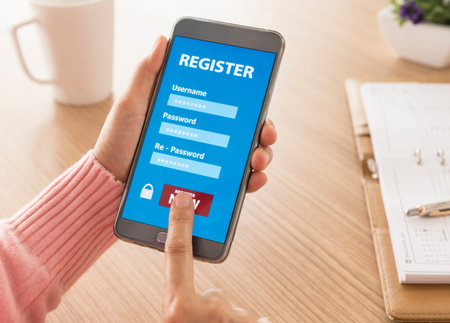 Register Membership Application on mobile smartphone, Business Concept. soft focus.