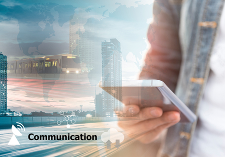 Communication Connection Digital Devices and wireless communication network. Technology Concept.の写真素材