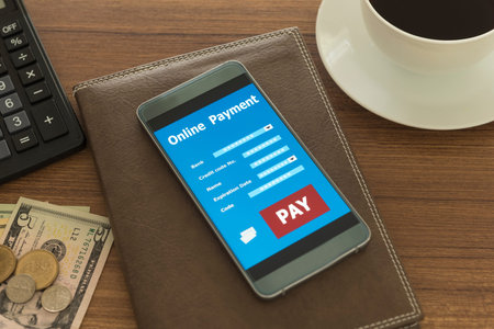 Using apps function. Payment on a smartphone. Mobile payment concept.
