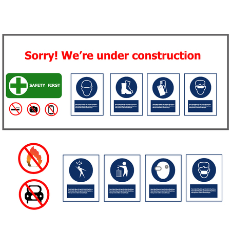 Safety warning label templates with in the construction area. Vector illustration.のイラスト素材