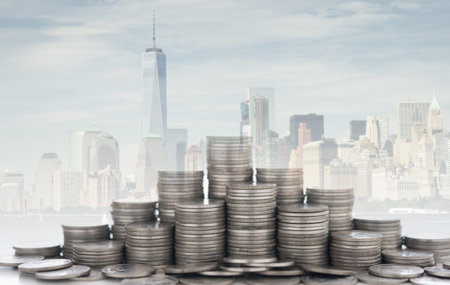 Money, finance, property fund concept. coins stack diagram with real estate business.