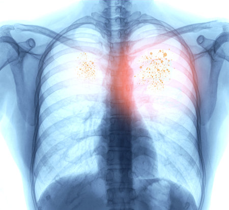 Lung Cancer or emphysema . X-ray image of patient chest for check up lung disease.