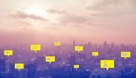 Social media, social network background concept. People use social media and shopping to communicate with each other around the world.の写真素材