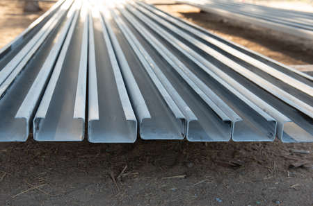 Steel bar C shape metal. Steel materials, steel box, construction supplies.の写真素材