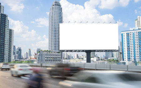 Blank template for outdoor advertising or blank billboard on the highway with clipping path on...
