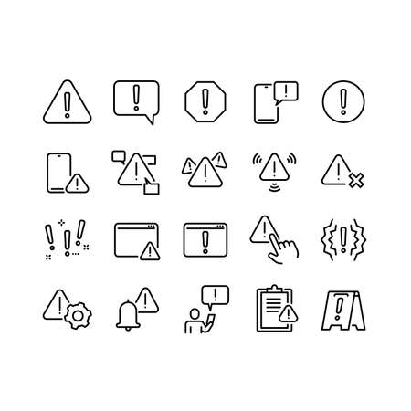 Set of Warnings Related Vector Line Icons. Contains such Icons as Alert, Exclamation Mark, Warning Sign, Danger, Nogitifcation and more. Editable Stroke. Crafted at 64x64 with 2px strokeのイラスト素材