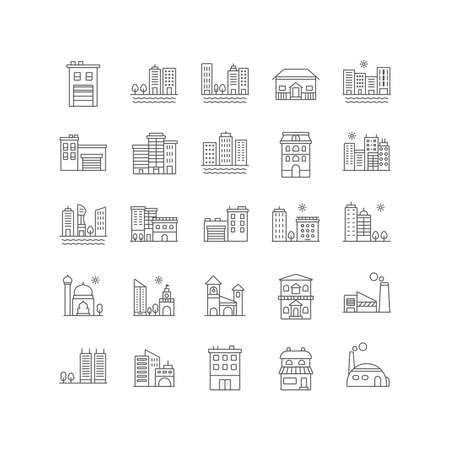 City buildings, architectural and cityscape icon setのイラスト素材