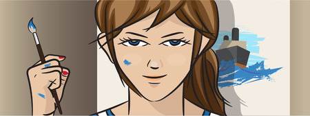 Painter woman artist with her painting, She look confident.のイラスト素材