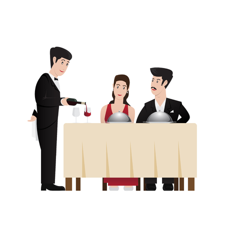 Butler serving wine to guests, vector illustrationのイラスト素材