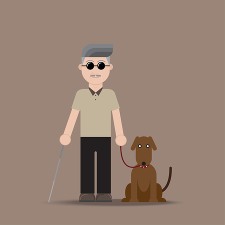 Blind old man with Dog, Vector Illustrationのイラスト素材